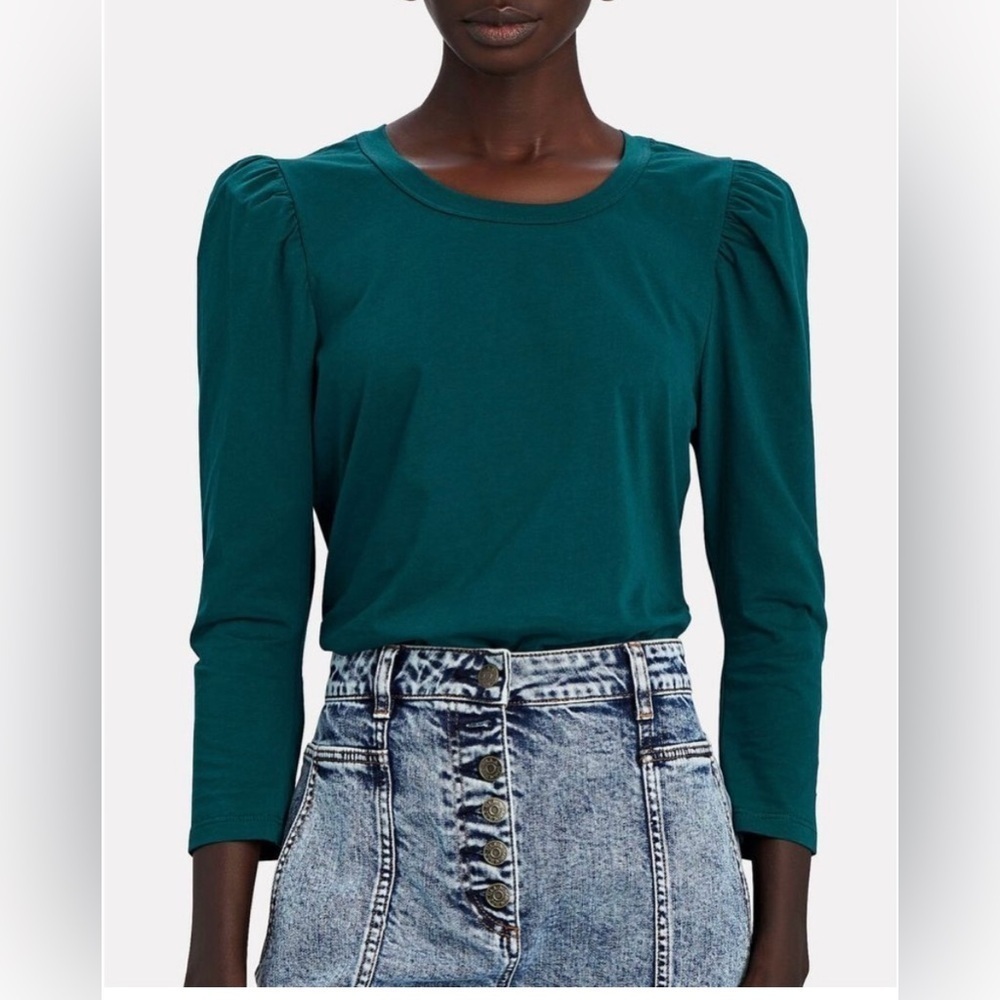 A.L.C. Fitted Green Puff Sleeve Blouse Size Small